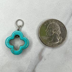 Silver Tone Faux Turquoise Open Back Flower Upcycled Pendant